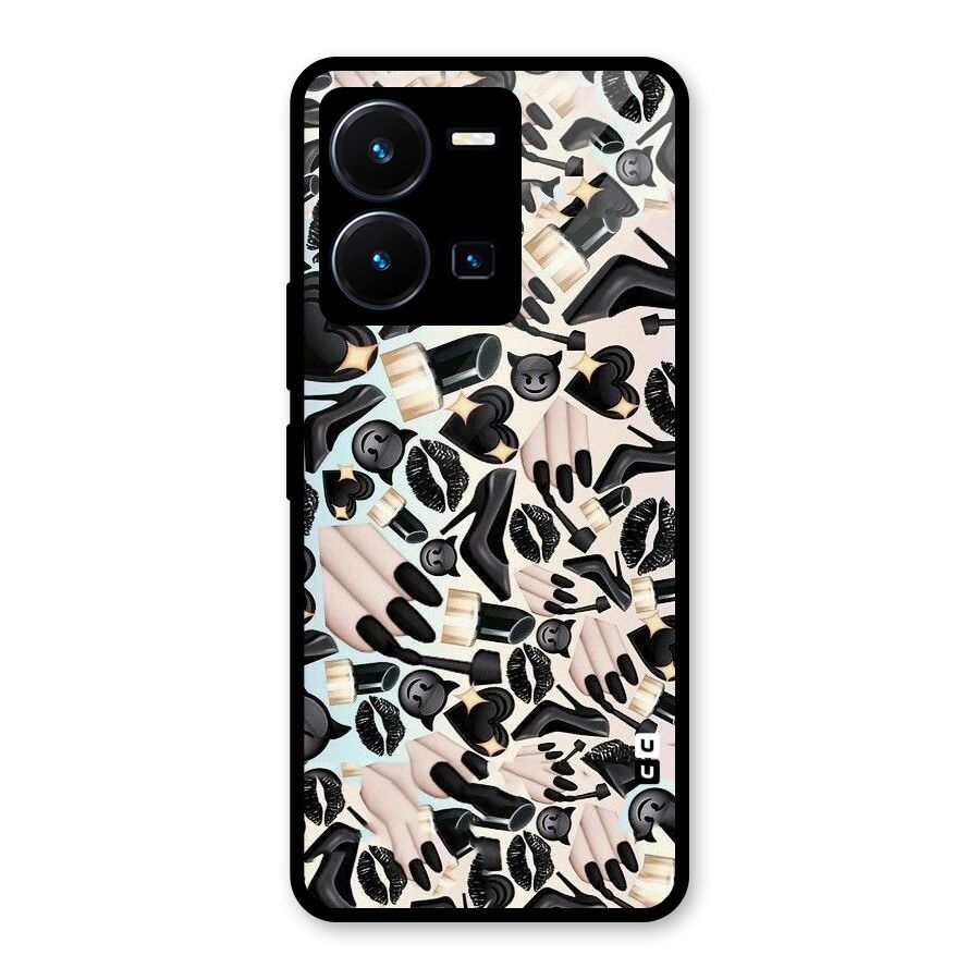 All Black Love Glass Back Case for Vivo Y35