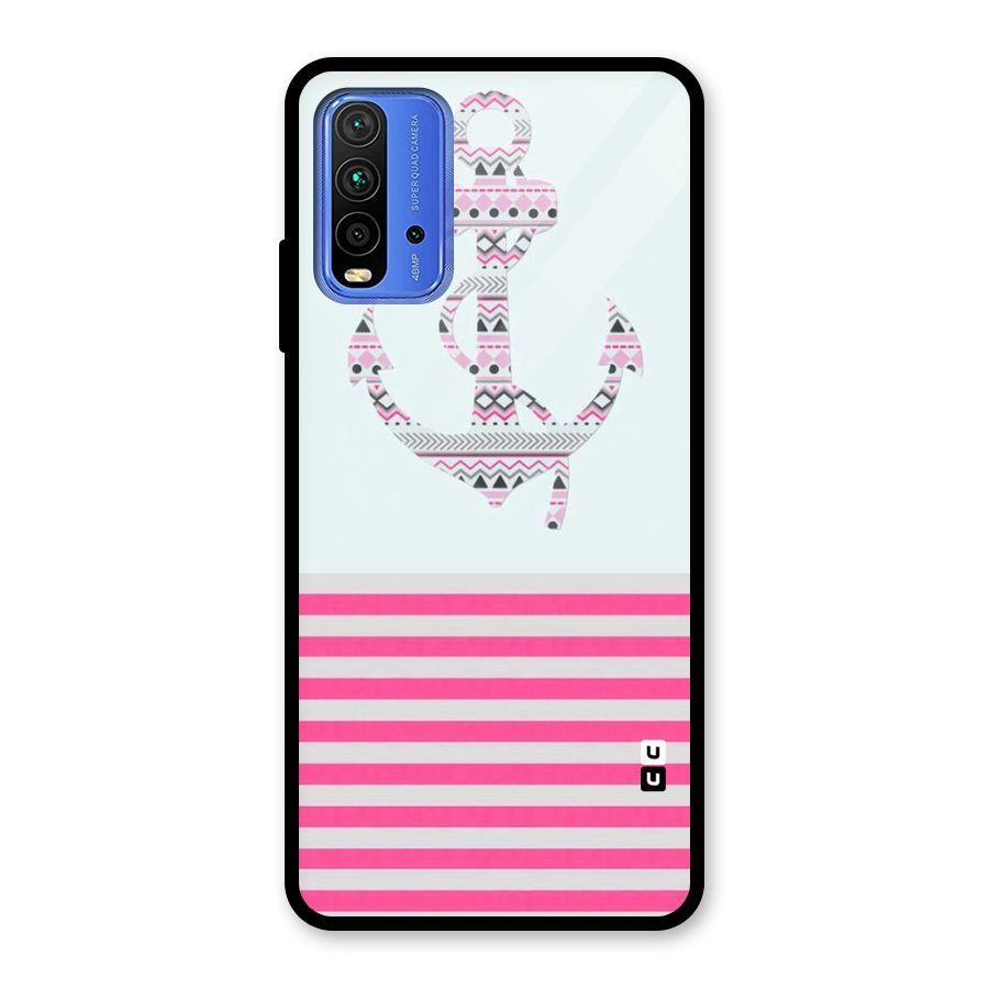 Anchor Design Stripes Glass Back Case for Redmi 9 Power