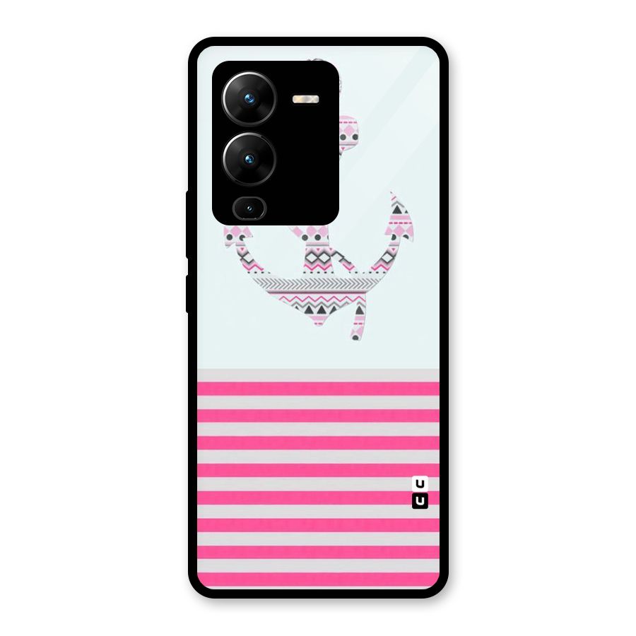 Anchor Design Stripes Glass Back Case for Vivo V25 Pro