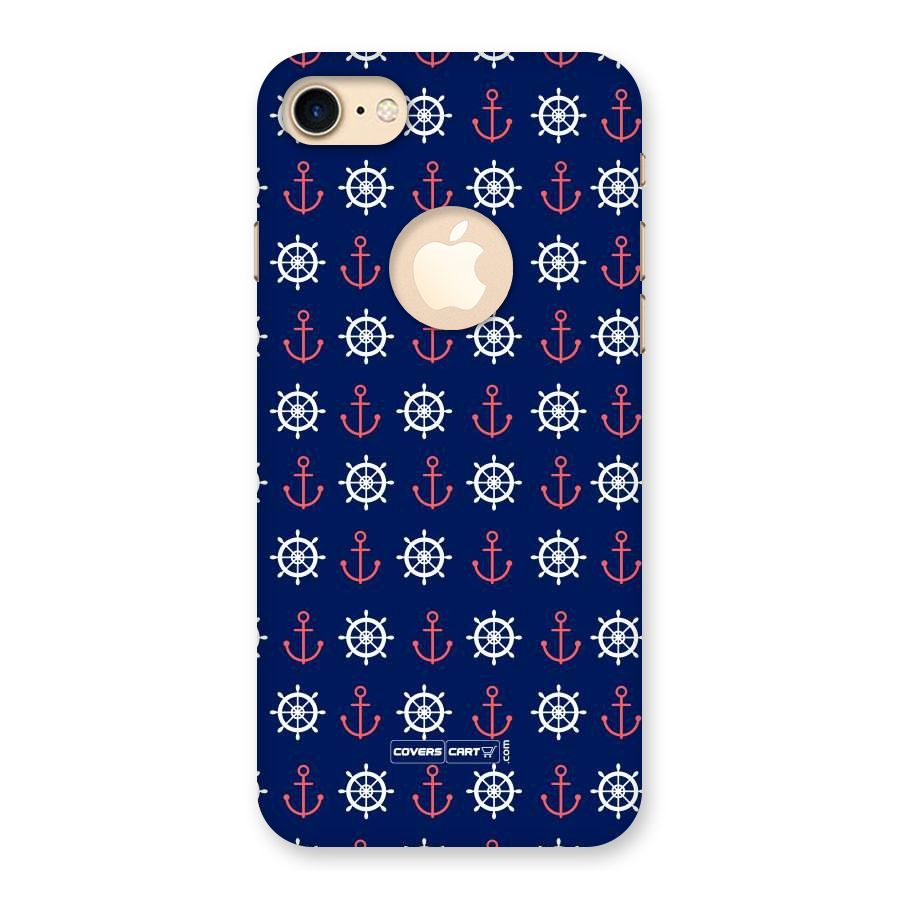Anchor Pattern Blue Back Case for iPhone 7 Logo Cut