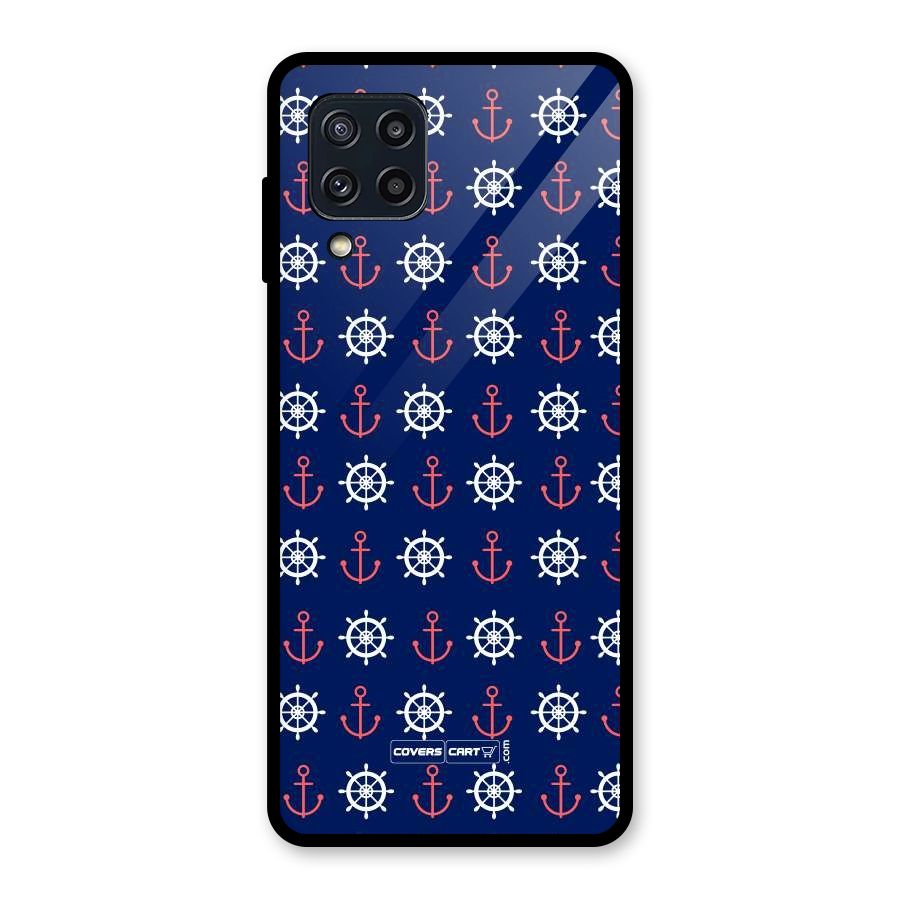 Anchor Pattern Blue Glass Back Case for Galaxy M32