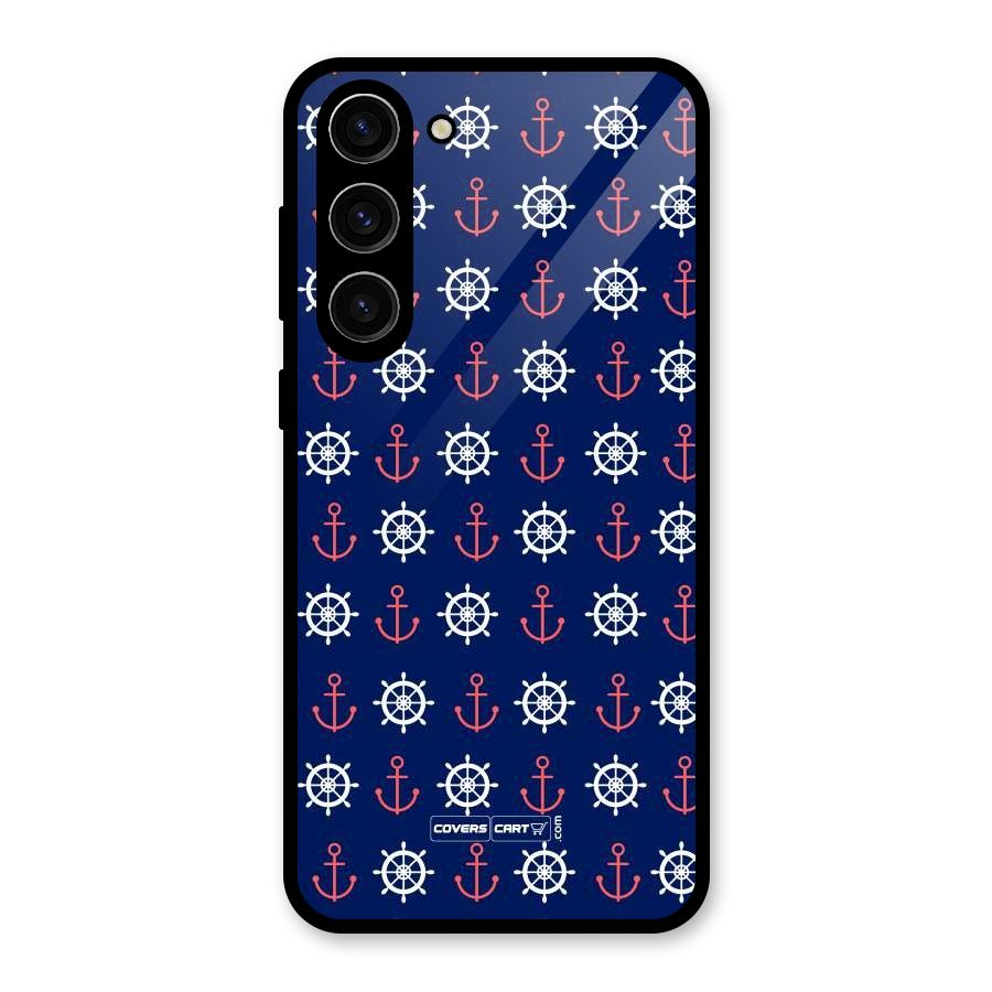 Anchor Pattern Blue Glass Back Case for Galaxy S23 Plus