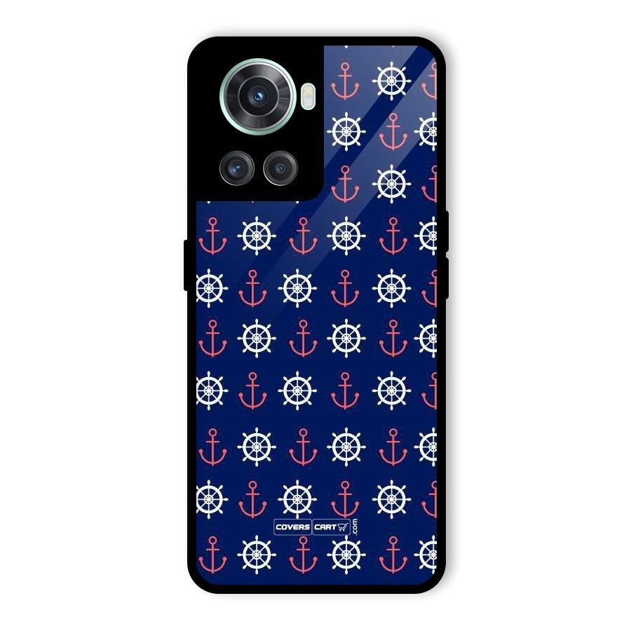 Anchor Pattern Blue Glass Back Case for OnePlus 10R