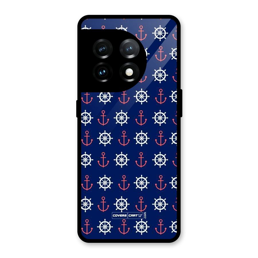 Anchor Pattern Blue Glass Back Case for OnePlus 11
