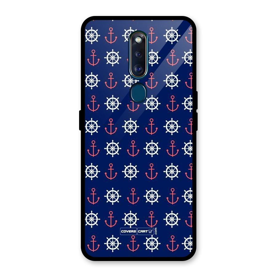 Anchor Pattern Blue Glass Back Case for Oppo F11 Pro