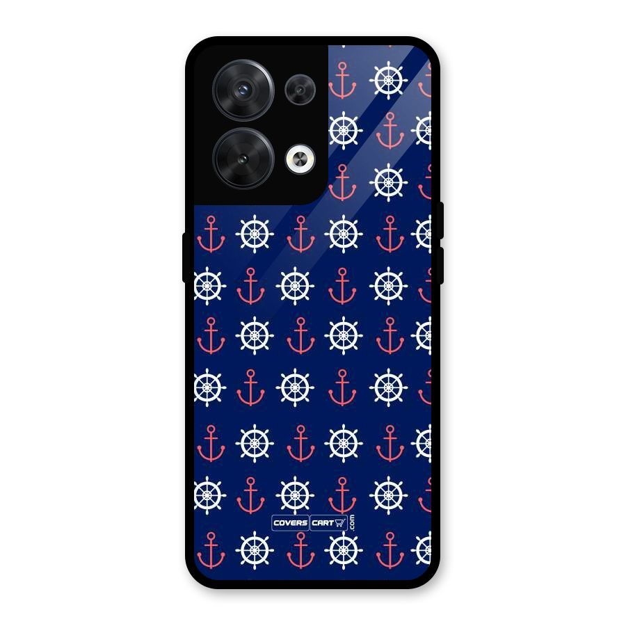 Anchor Pattern Blue Glass Back Case for Oppo Reno8 5G
