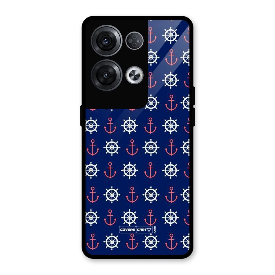 Anchor Pattern Blue Glass Back Case for Oppo Reno8 Pro 5G