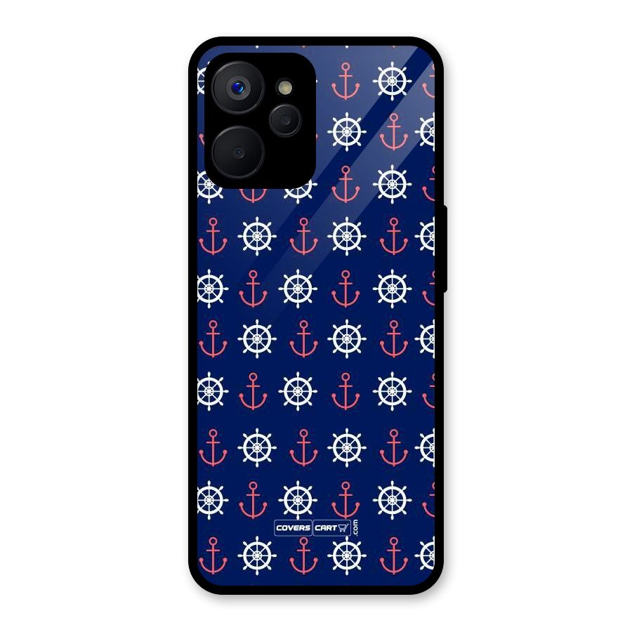 Anchor Pattern Blue Glass Back Case for Realme 9i 5G