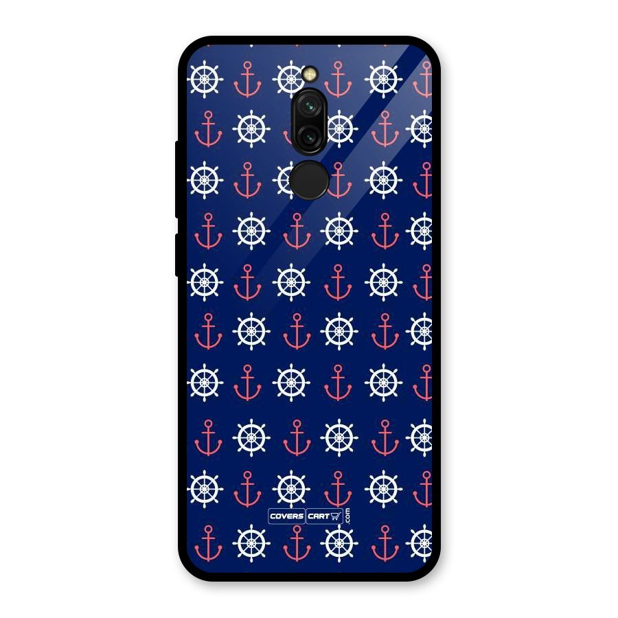 Anchor Pattern Blue Glass Back Case for Redmi 8