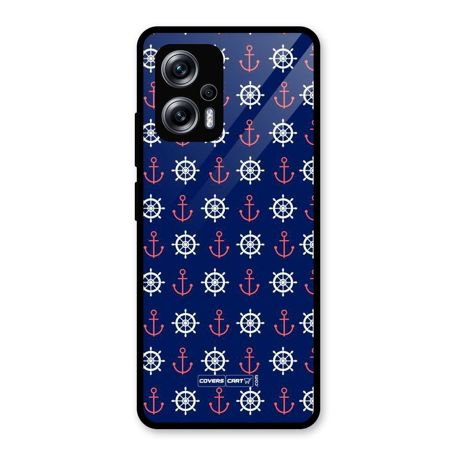 Anchor Pattern Blue Glass Back Case for Redmi K50i
