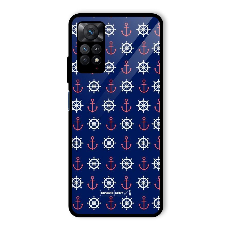 Anchor Pattern Blue Glass Back Case for Redmi Note 11 Pro