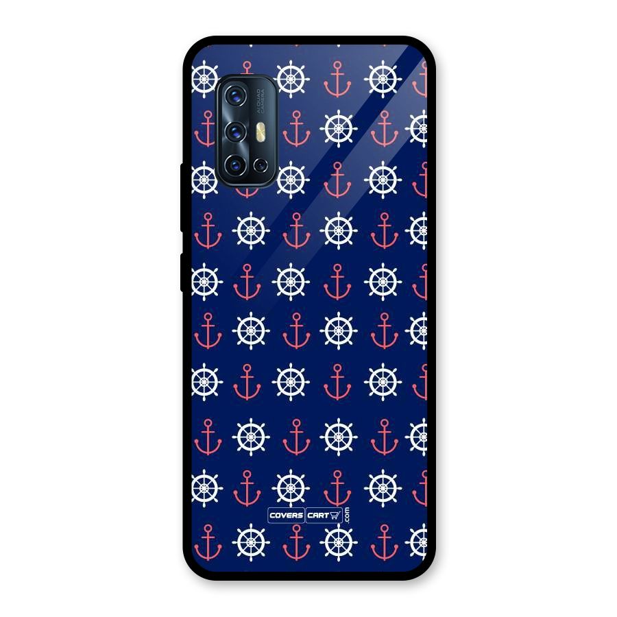Anchor Pattern Blue Glass Back Case for Vivo V17