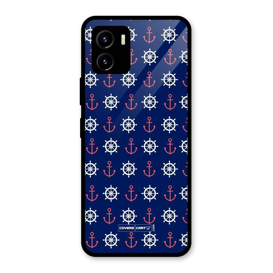 Anchor Pattern Blue Glass Back Case for Vivo Y15s