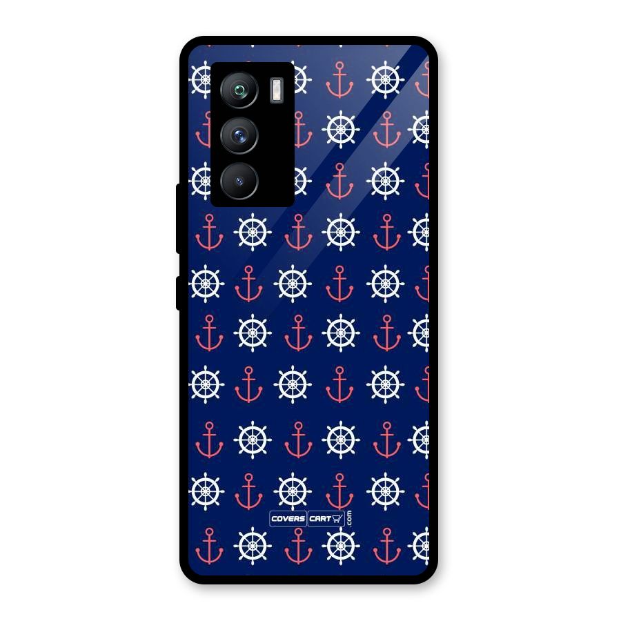 Anchor Pattern Blue Glass Back Case for Vivo iQOO 9 SE