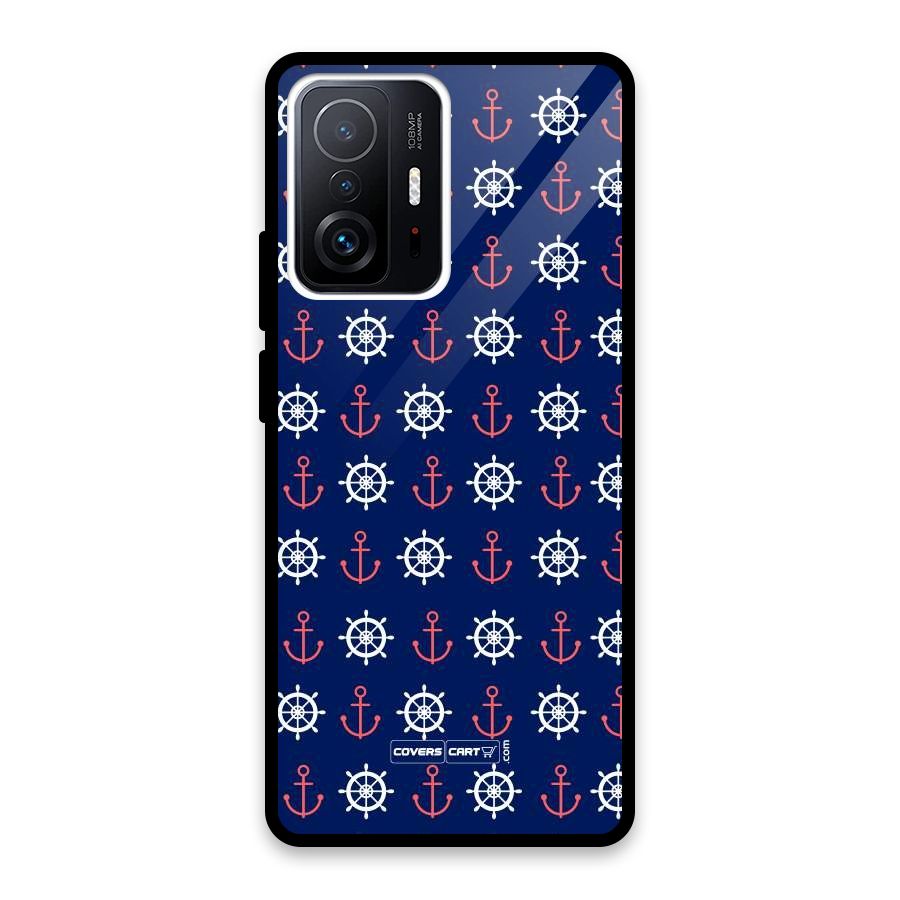Anchor Pattern Blue Glass Back Case for Xiaomi 11T Pro