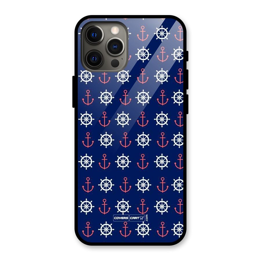 Anchor Pattern Blue Glass Back Case for iPhone 12 Pro Max