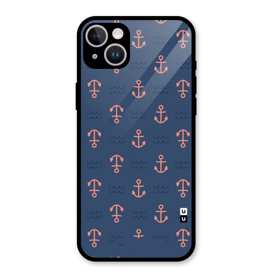 Anchor Sea Blue Glass Back Case for iPhone 14 Plus