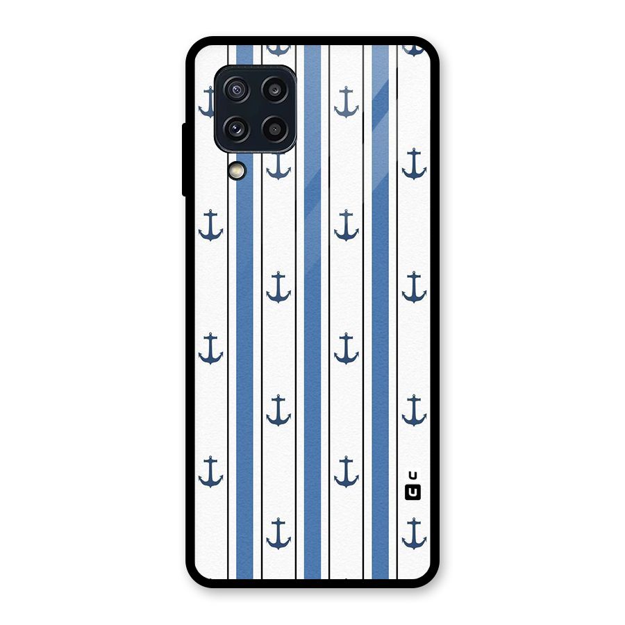 Anchor Stripe Lines Glass Back Case for Galaxy M32