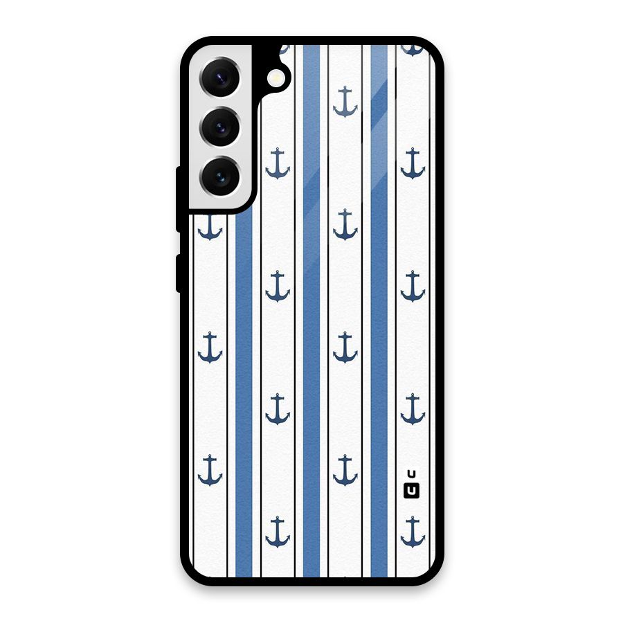 Anchor Stripe Lines Glass Back Case for Galaxy S22 Plus 5G