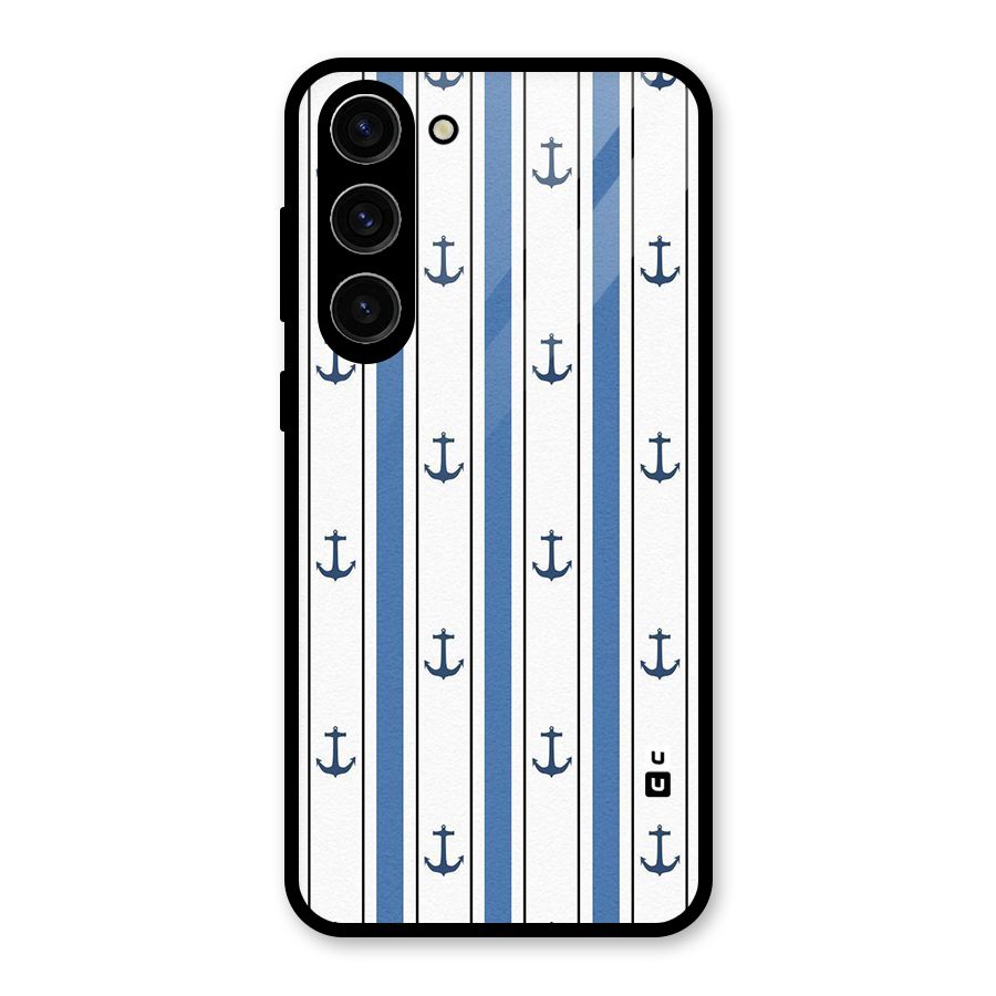 Anchor Stripe Lines Glass Back Case for Galaxy S23 Plus