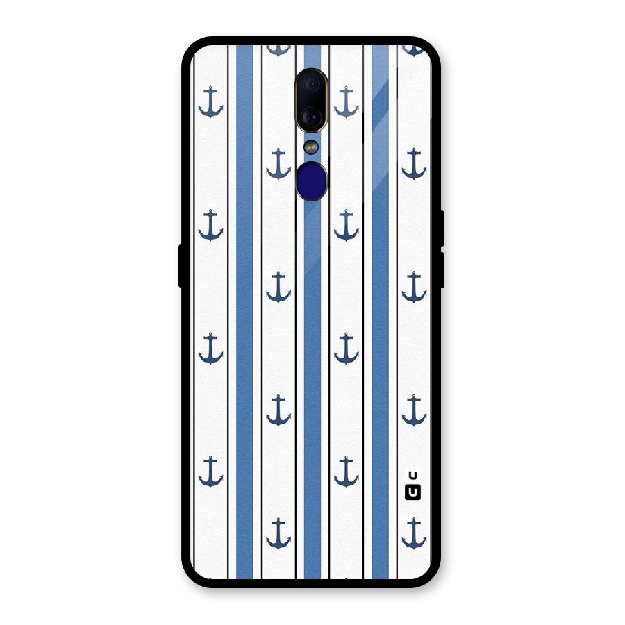Anchor Stripe Lines Glass Back Case for Oppo F11