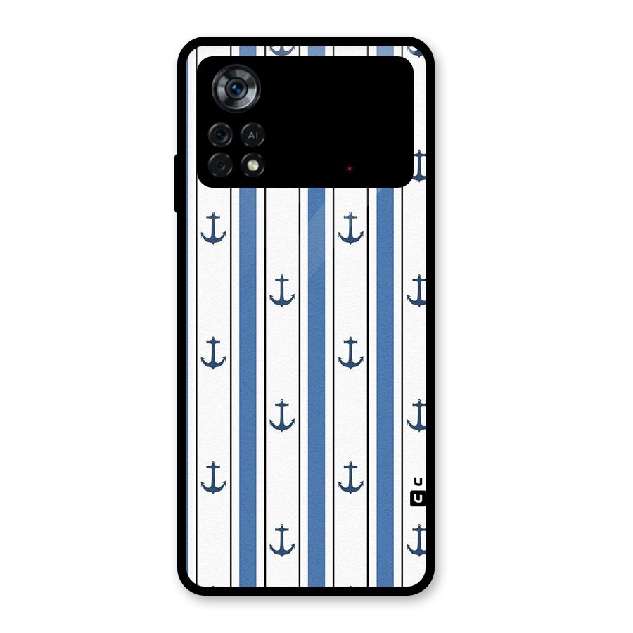 Anchor Stripe Lines Glass Back Case for Poco X4 Pro 5G