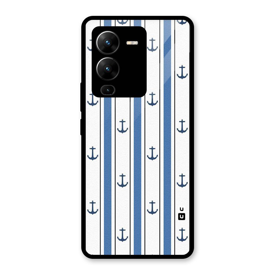 Anchor Stripe Lines Glass Back Case for Vivo V25 Pro