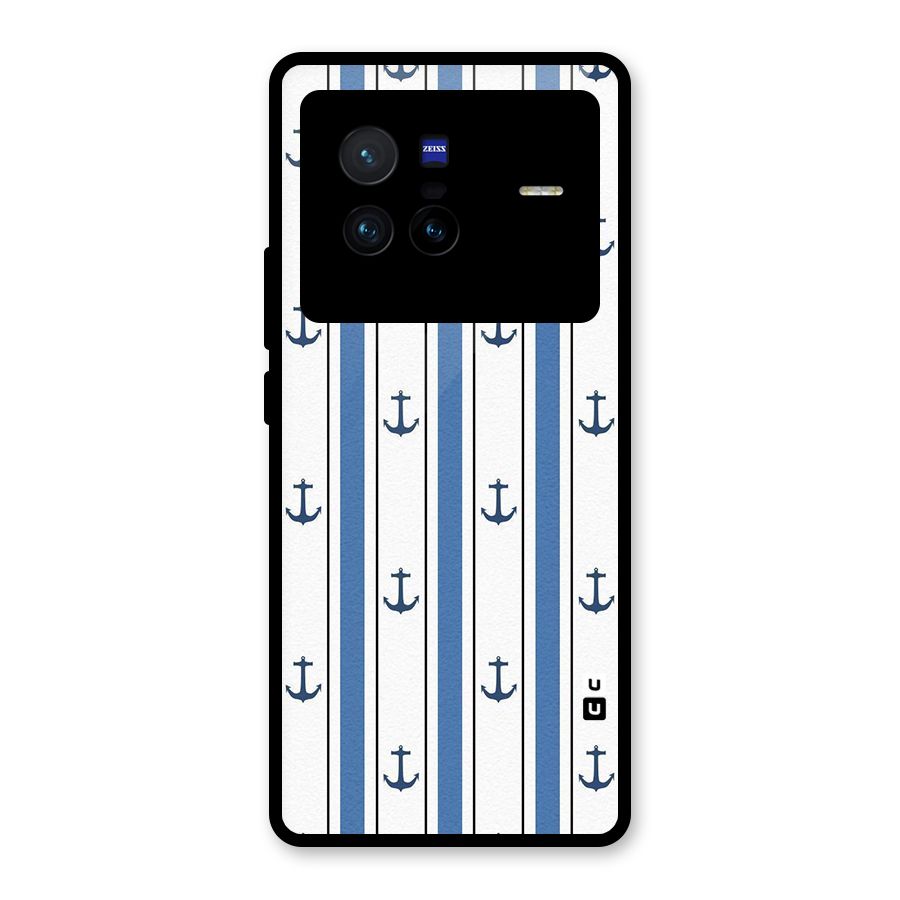 Anchor Stripe Lines Glass Back Case for Vivo X80