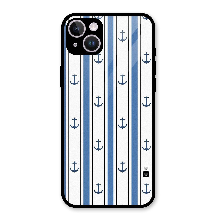Anchor Stripe Lines Glass Back Case for iPhone 14 Plus