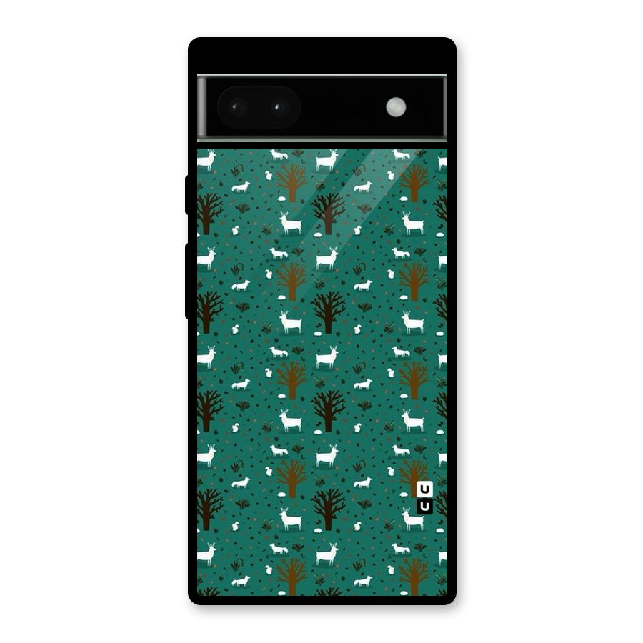Animal Grass Pattern Glass Back Case for Google Pixel 6a
