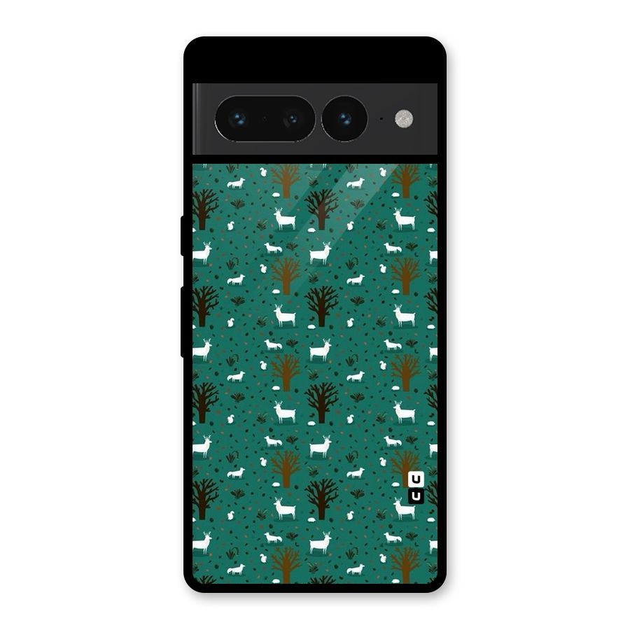 Animal Grass Pattern Glass Back Case for Google Pixel 7 Pro