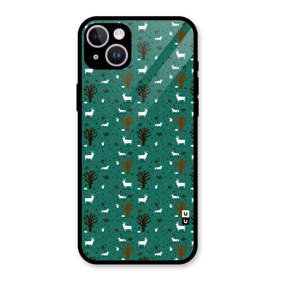 Animal Grass Pattern Glass Back Case for iPhone 14 Plus