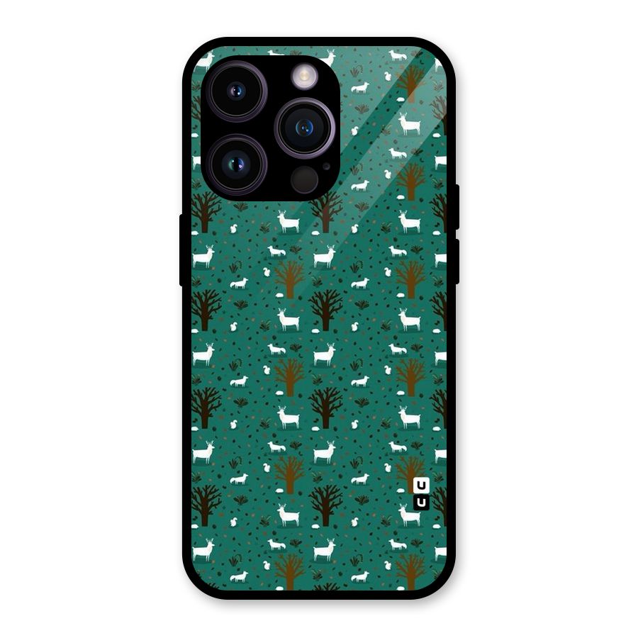 Animal Grass Pattern Glass Back Case for iPhone 14 Pro