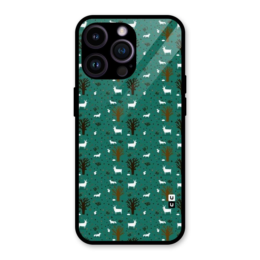 Animal Grass Pattern Glass Back Case for iPhone 14 Pro Max