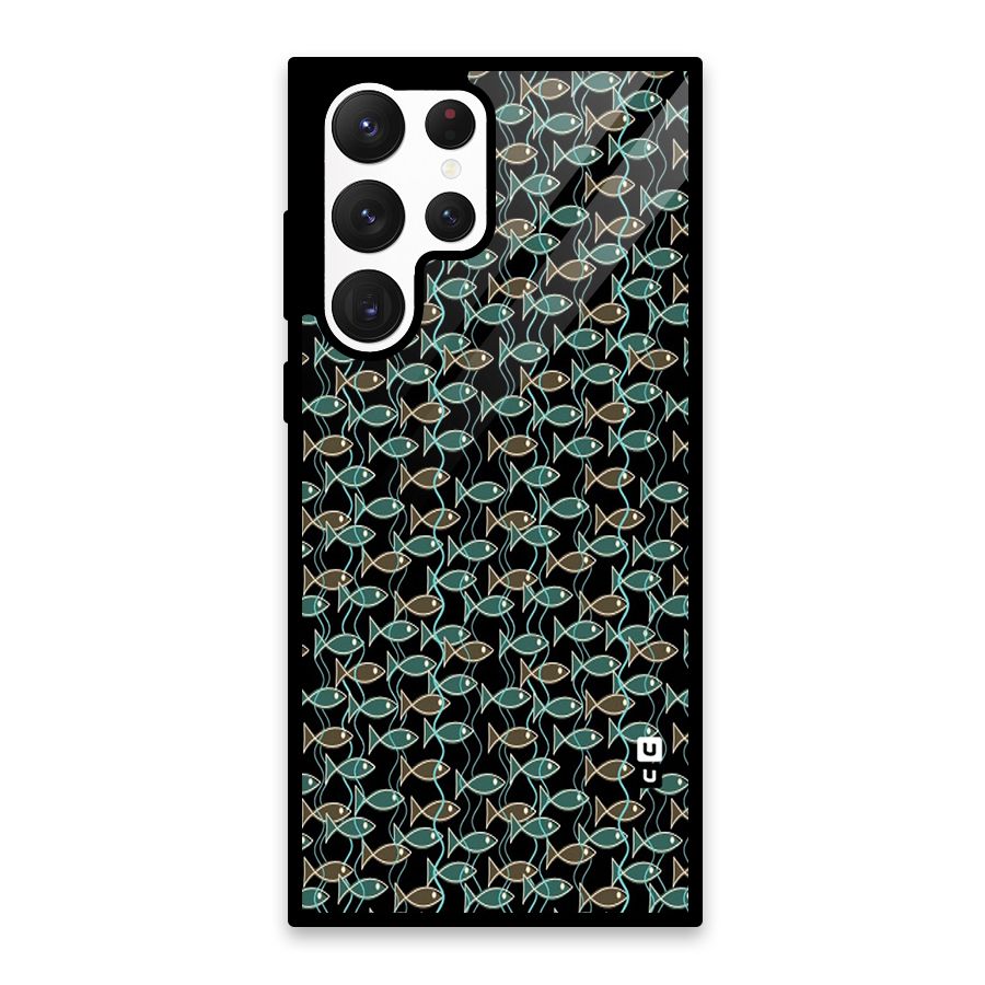 Animated Fishes Art Pattern Glass Back Case for Galaxy S22 Ultra 5G