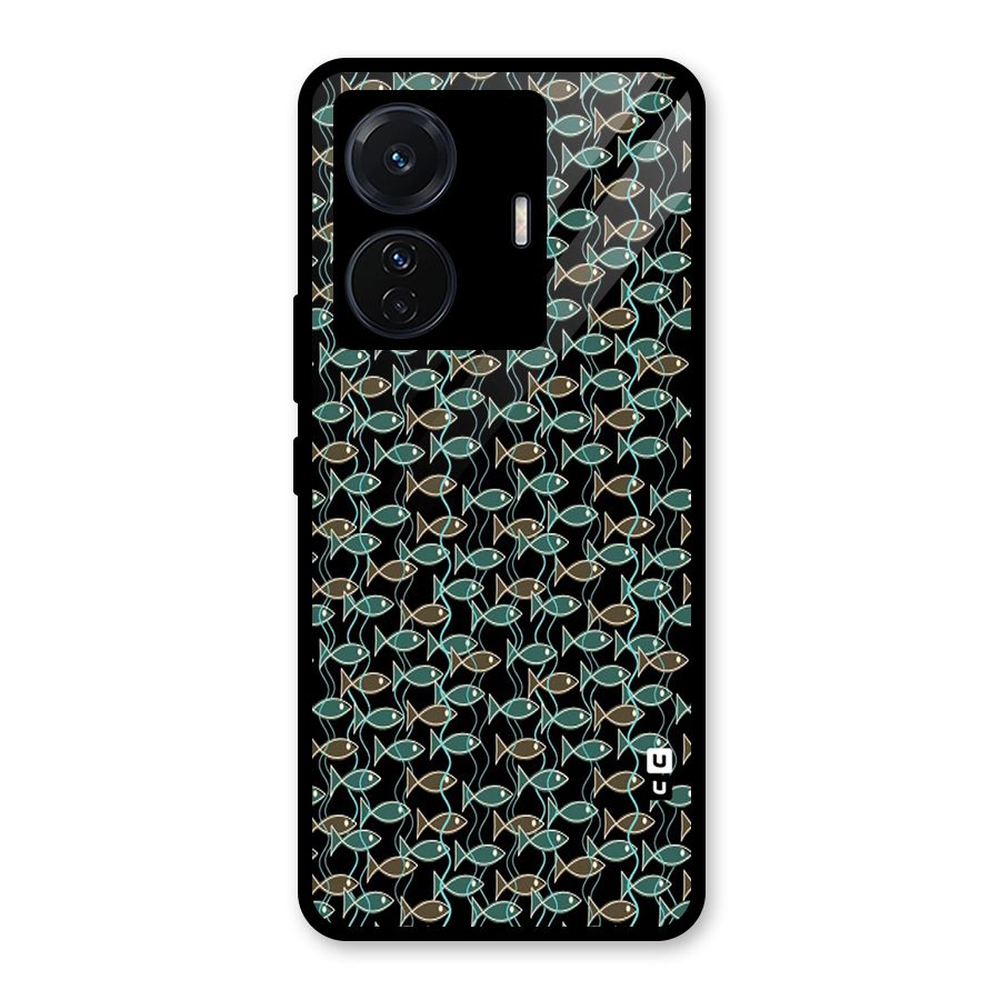 Animated Fishes Art Pattern Glass Back Case for Vivo T1 Pro