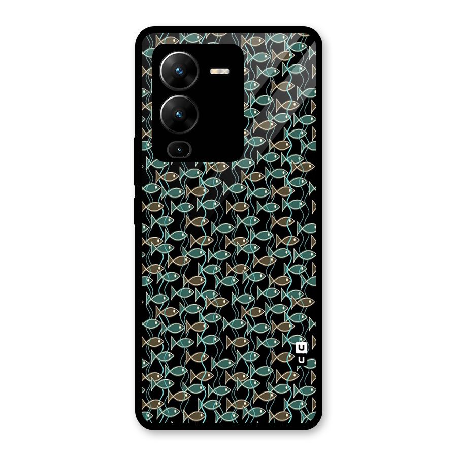 Animated Fishes Art Pattern Glass Back Case for Vivo V25 Pro