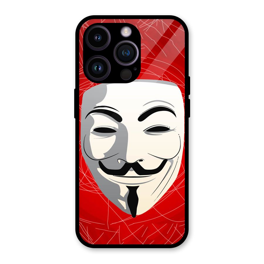 Anonymous Mask Abstract Glass Back Case for iPhone 14 Pro