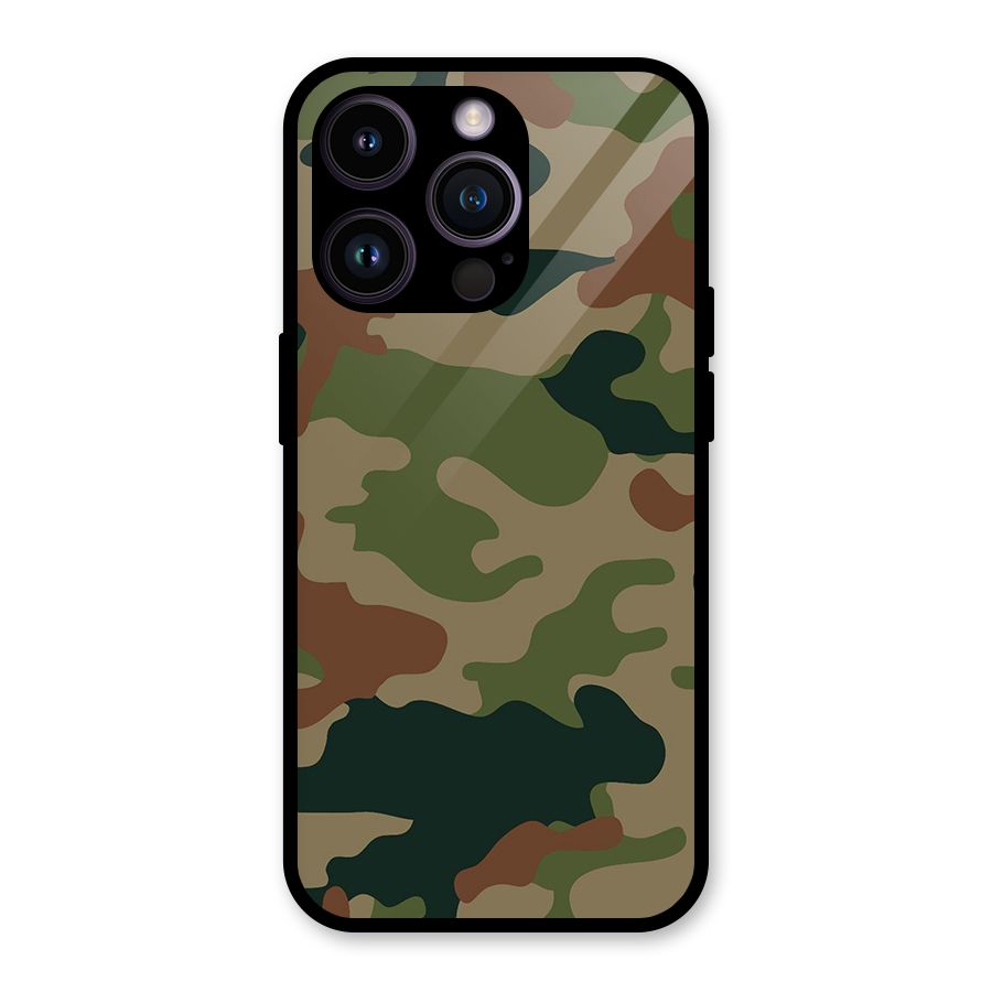 Army Camouflage Glass Back Case for iPhone 14 Pro