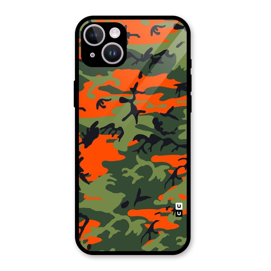 Army Pattern Glass Back Case for iPhone 14 Plus