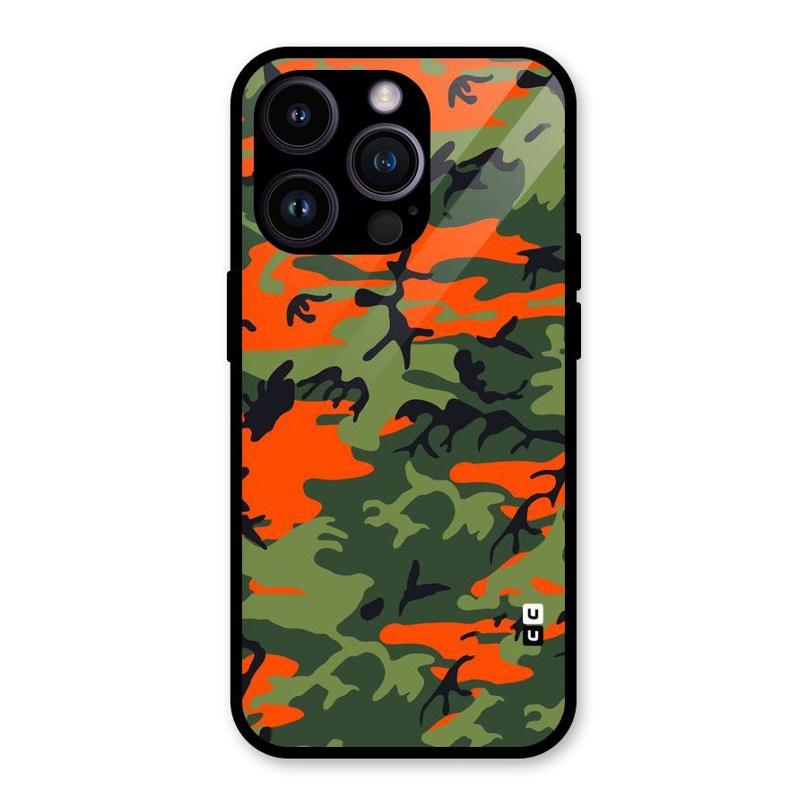Army Pattern Glass Back Case for iPhone 14 Pro