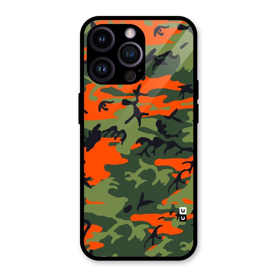 Army Pattern Glass Back Case for iPhone 14 Pro Max