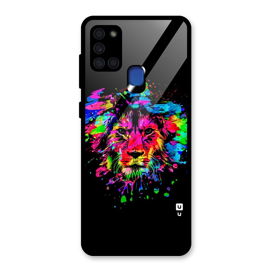 Artistic Lion Art Splash Glass Back Case for Galaxy A21s