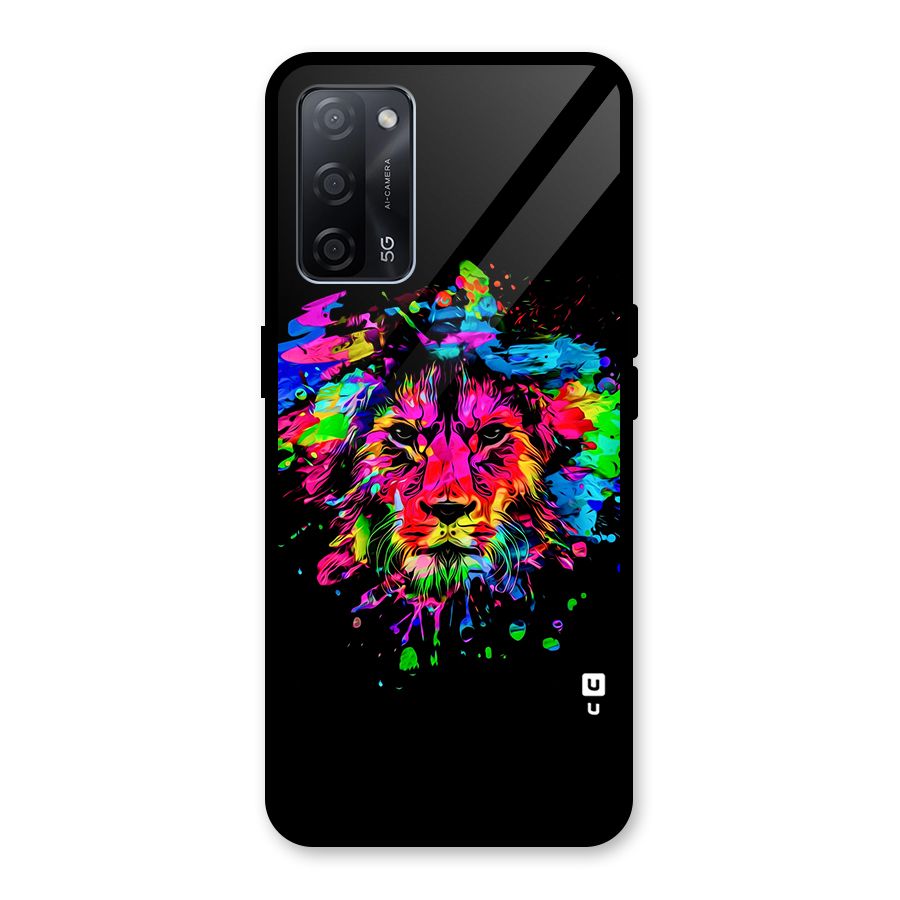 Artistic Lion Art Splash Glass Back Case for Oppo A53s 5G