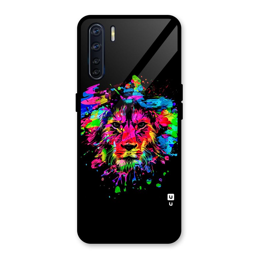 Artistic Lion Art Splash Glass Back Case for Oppo F15