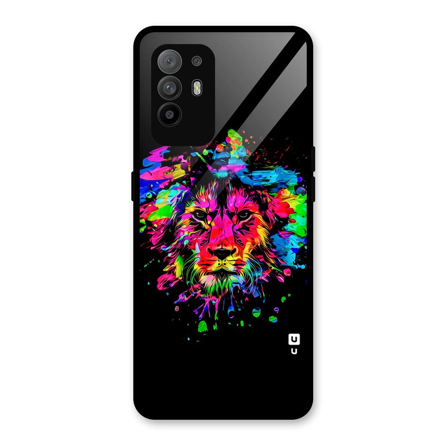Artistic Lion Art Splash Glass Back Case for Oppo F19 Pro Plus 5G