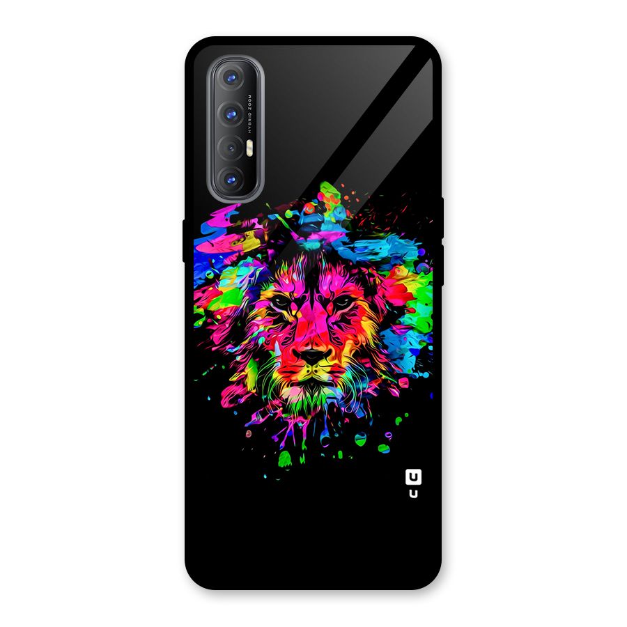 Artistic Lion Art Splash Glass Back Case for Oppo Reno3 Pro