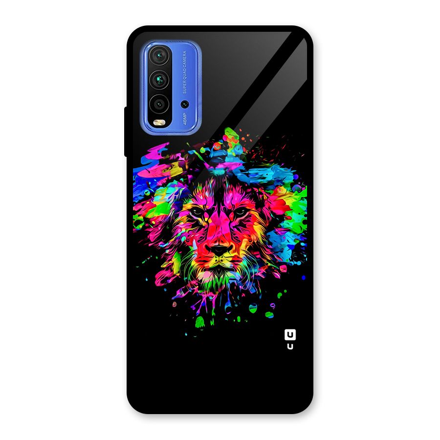 Artistic Lion Art Splash Glass Back Case for Redmi 9 Power
