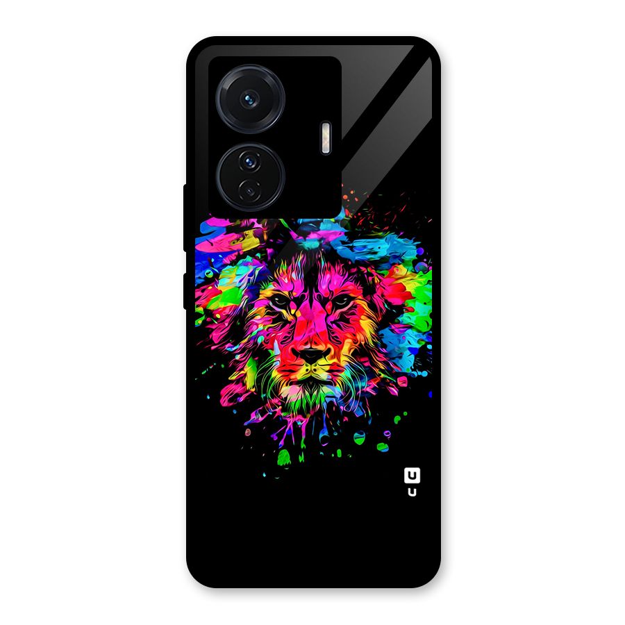 Artistic Lion Art Splash Glass Back Case for Vivo T1 Pro