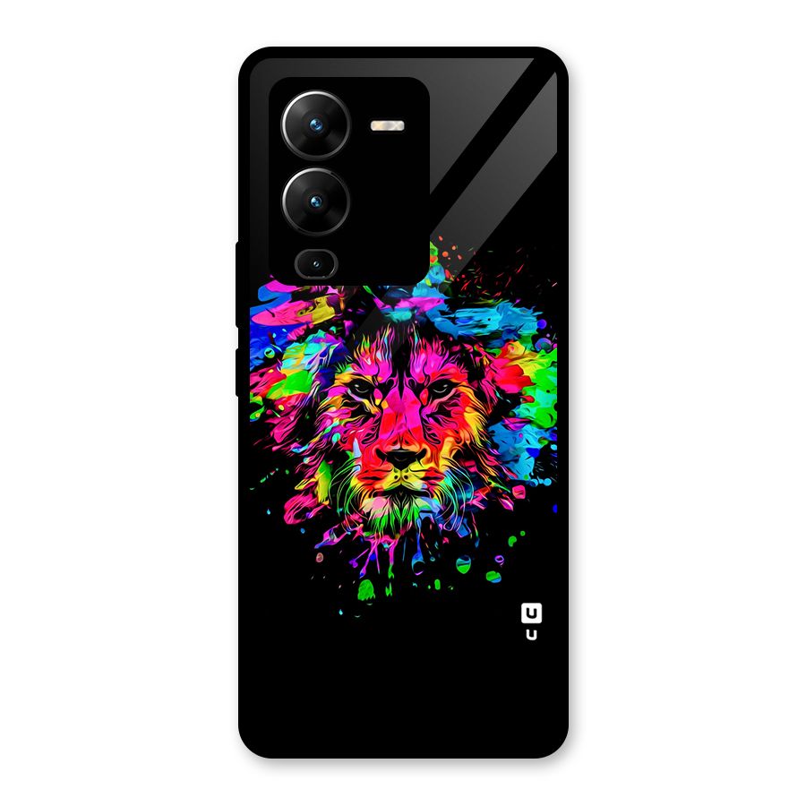 Artistic Lion Art Splash Glass Back Case for Vivo V25 Pro